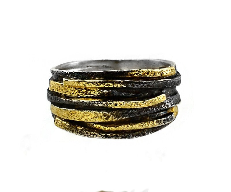 Ring Silber geschwärzt und vergoldet Gr. 59