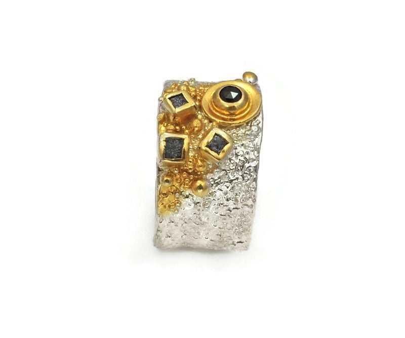 Ring Silber und vergoldet mit Rohdiamanten
