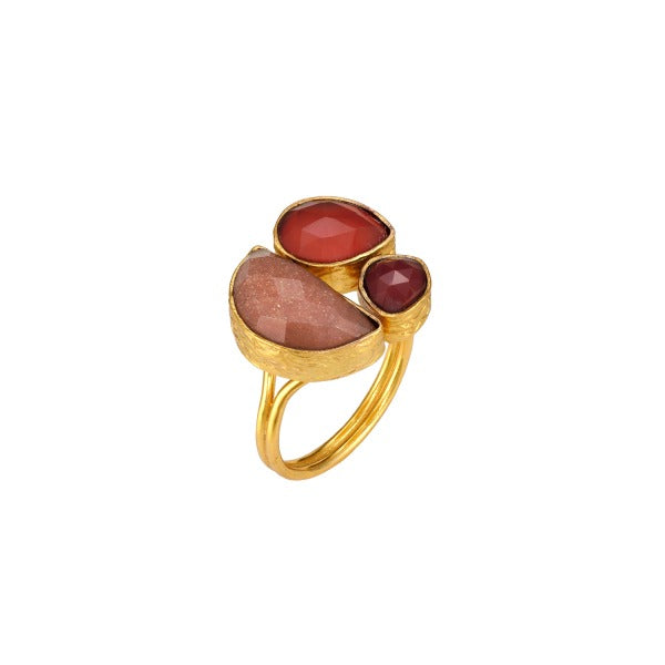 Ring aus Messing, vergoldet, pfirsichfarbener/roter/oranger Onyx