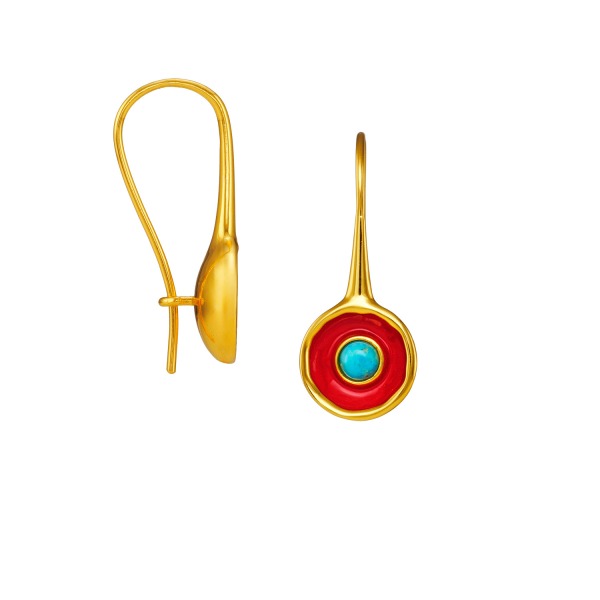 Ohrring aus Messing, vergoldet, Emaille, Türkis
