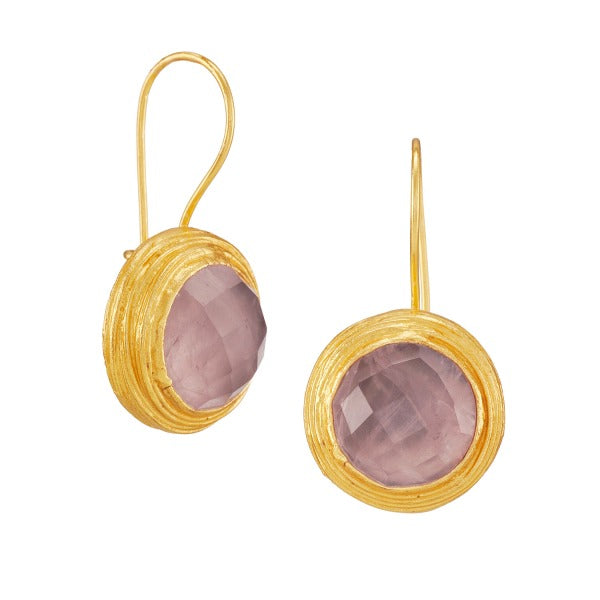 Ohrring aus Messing vergoldet, Rosenquarz