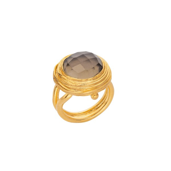 Ring aus Messing vergoldet, Rauchquarz