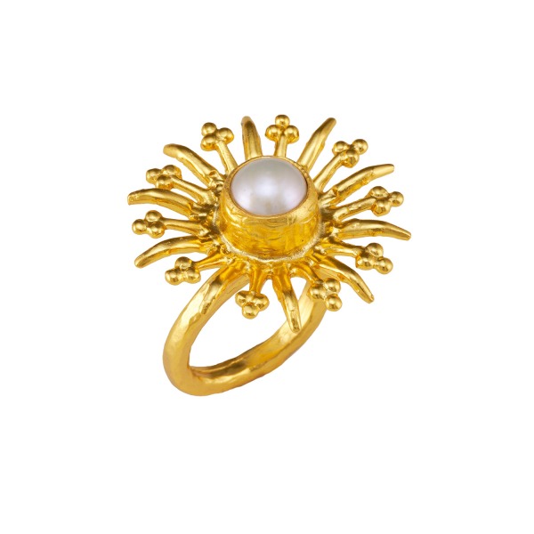 Ring Messing vergoldet Perle