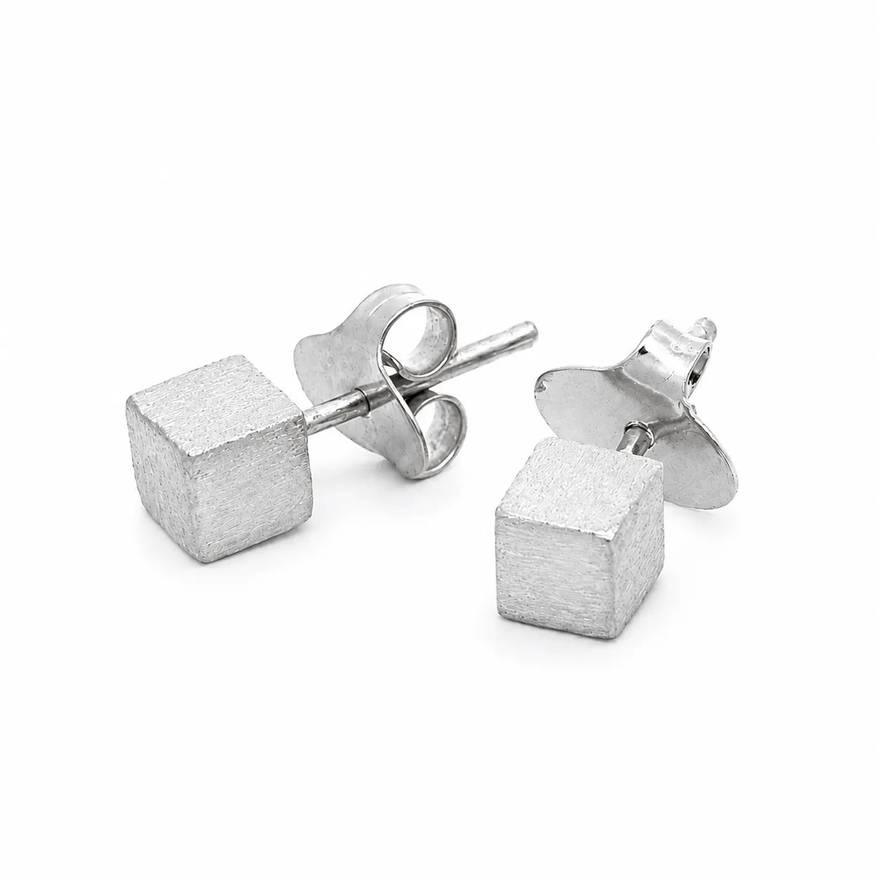 Qube Mini Earrings Rhodium Plated
