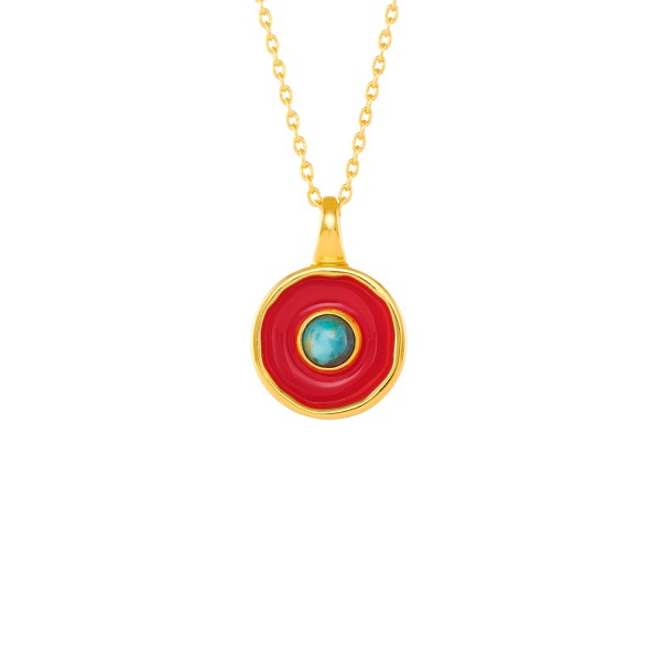 Kette aus Messing, vergoldet, Emaille, Türkis