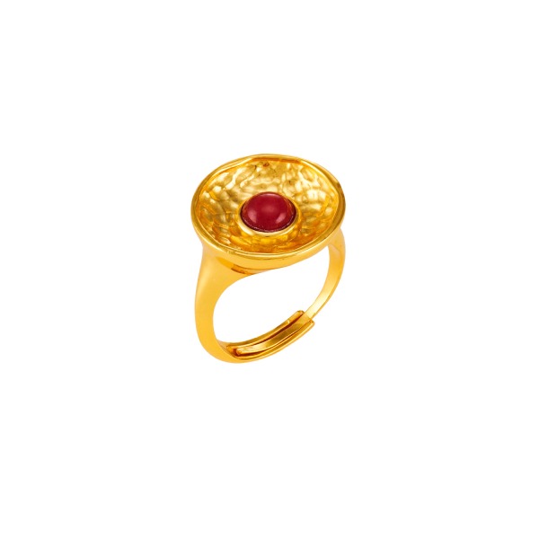 Ring aus Messing, vergoldet, rot pink Quartz