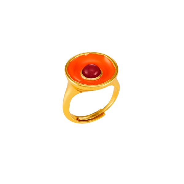 Ring Messing vergoldet Emaille Quartz pink