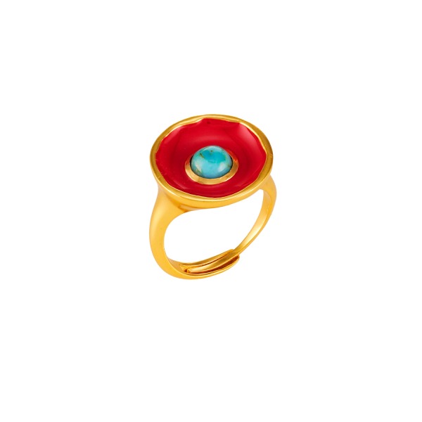 Ring aus Messing vergoldet, Emaille, Türkis