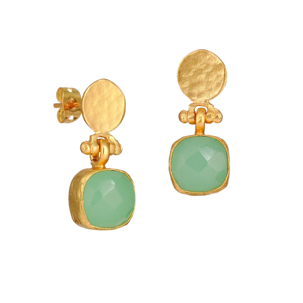 Ohrring Messing vergoldet Aqua Chalcedon