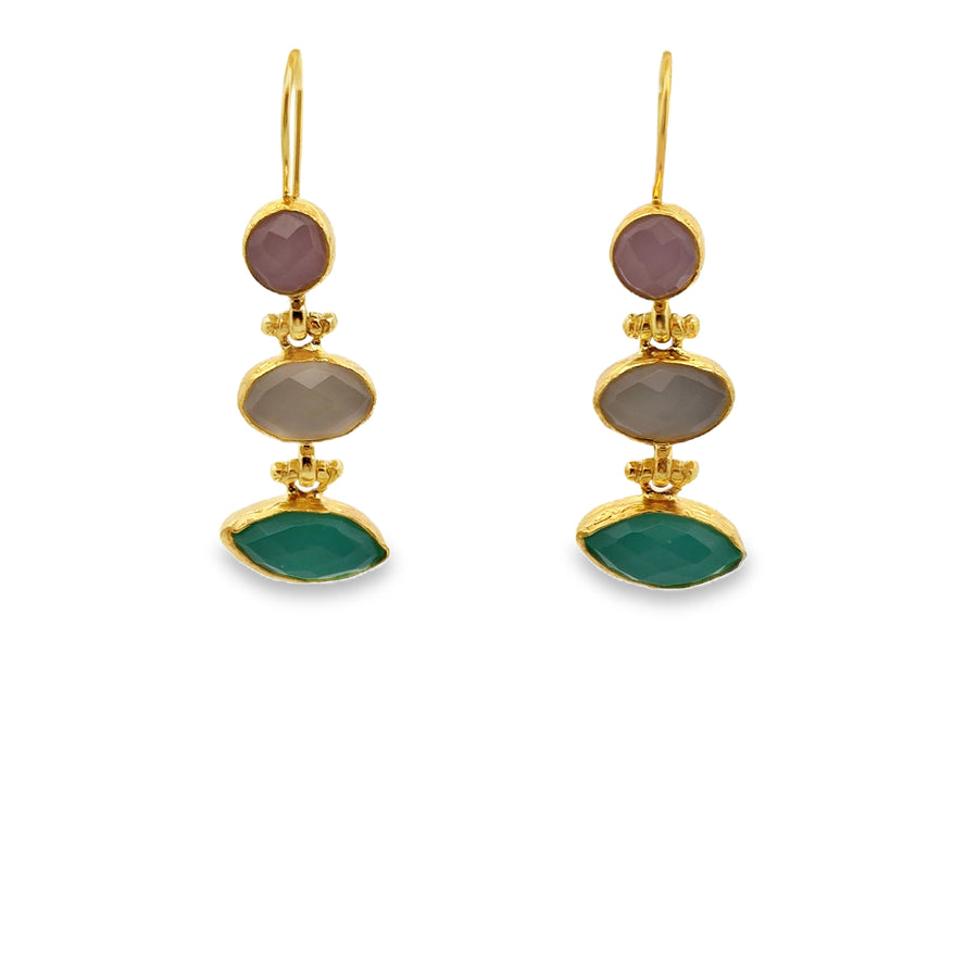 Ohrring Messing vergoldet Aquachalcedon, Chalcedon, Rosenquarz