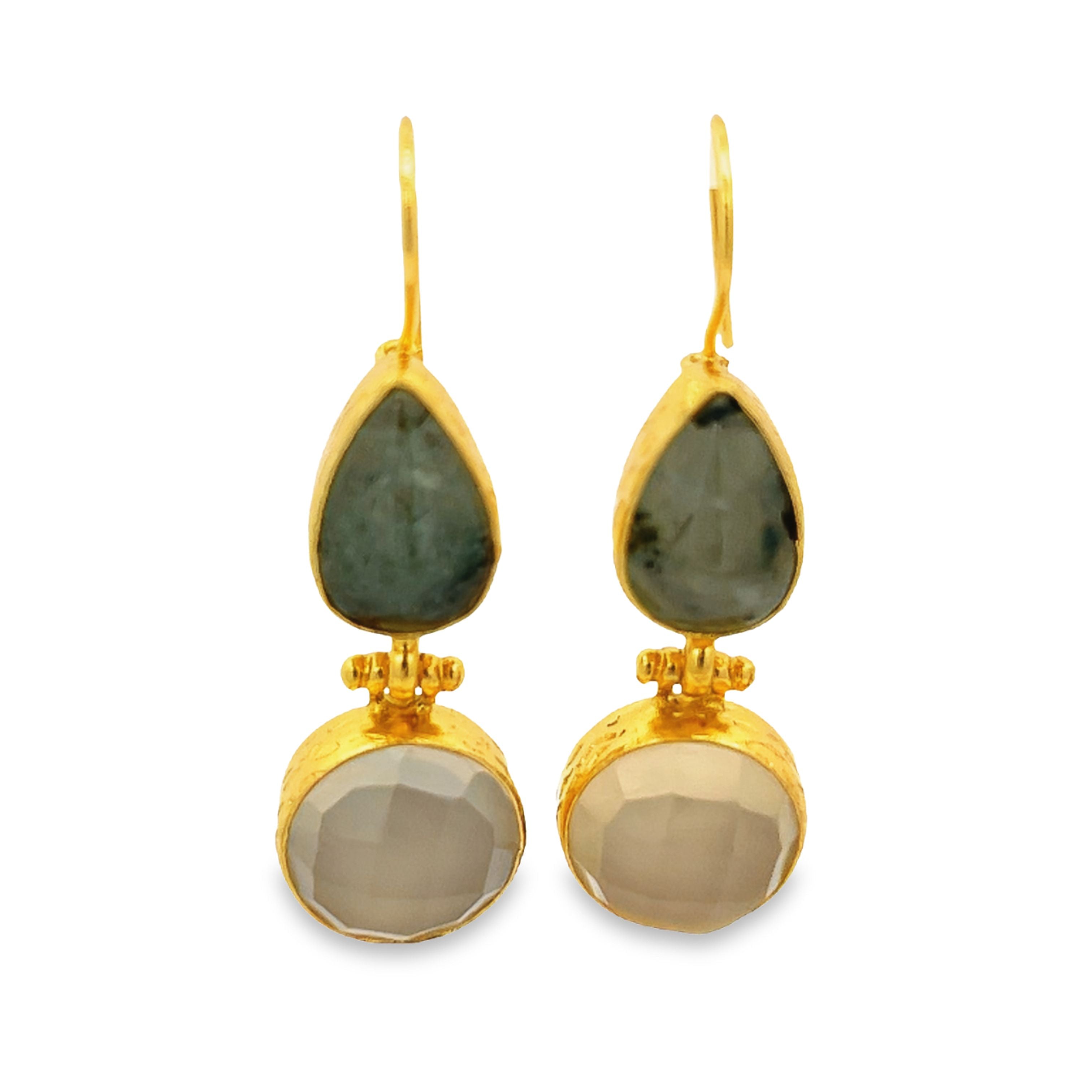 Ohrring Messing vergoldet Chalcedon, Rutilquarz