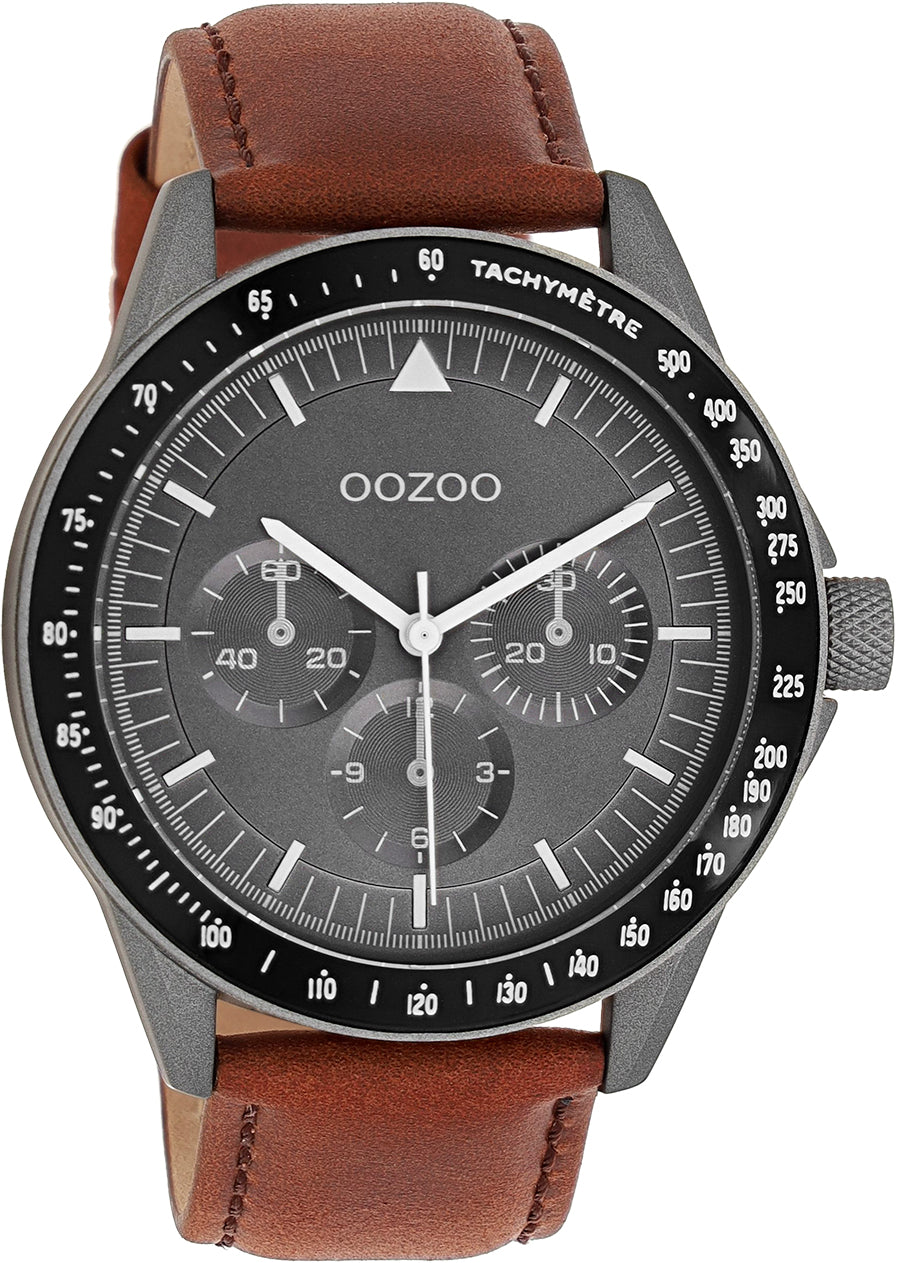 OOZOO Timepieces - C11112 - Herren - Leder-Armband - Braun Grau