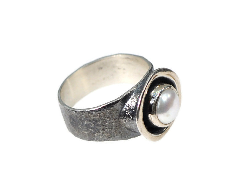 Ring Silber geschwärzt und Süsswasserperle Gr. 58
