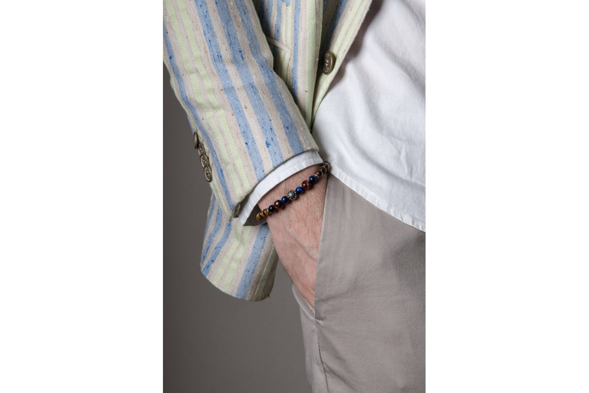 Tenerife - Classic Armband 8 mm Kugeln - 925er Silber Tigerauge braun und rot, S