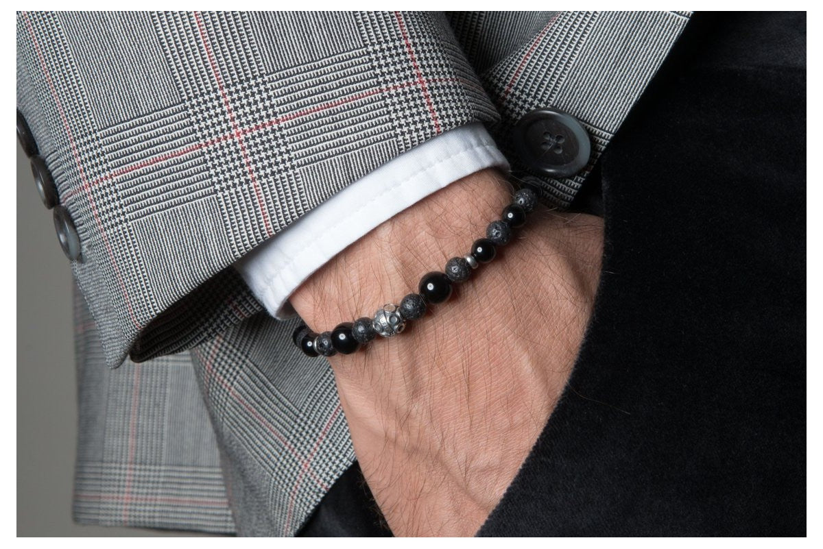 Victor - Classic Armband 6 mm Kugeln - 925er Silber Hämatit, Serpentin, Granat