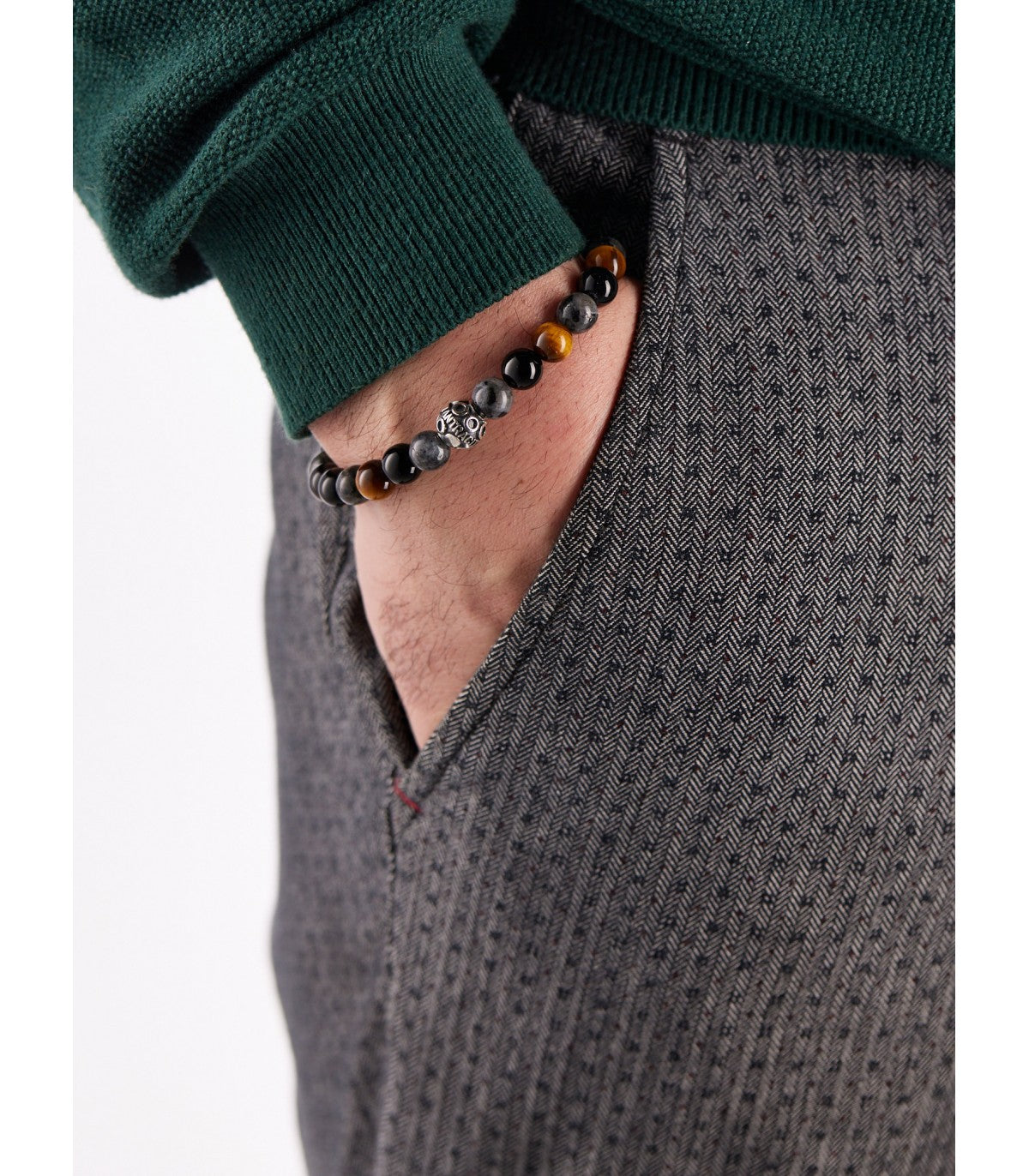 Virgo -  Armband 8 mm Kugeln - 925er Silber Tigerauge, Labradorit gemischt