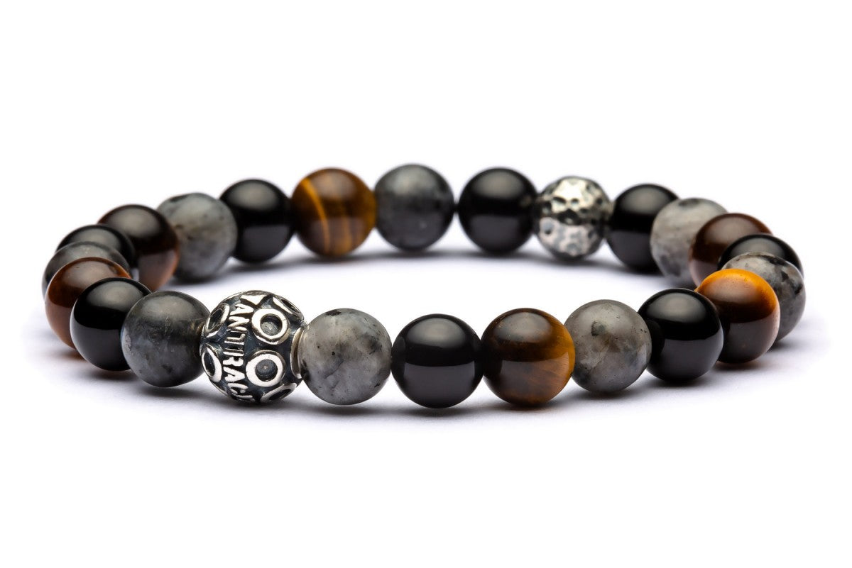 Virgo -  Armband 8 mm Kugeln - 925er Silber Tigerauge, Labradorit gemischt