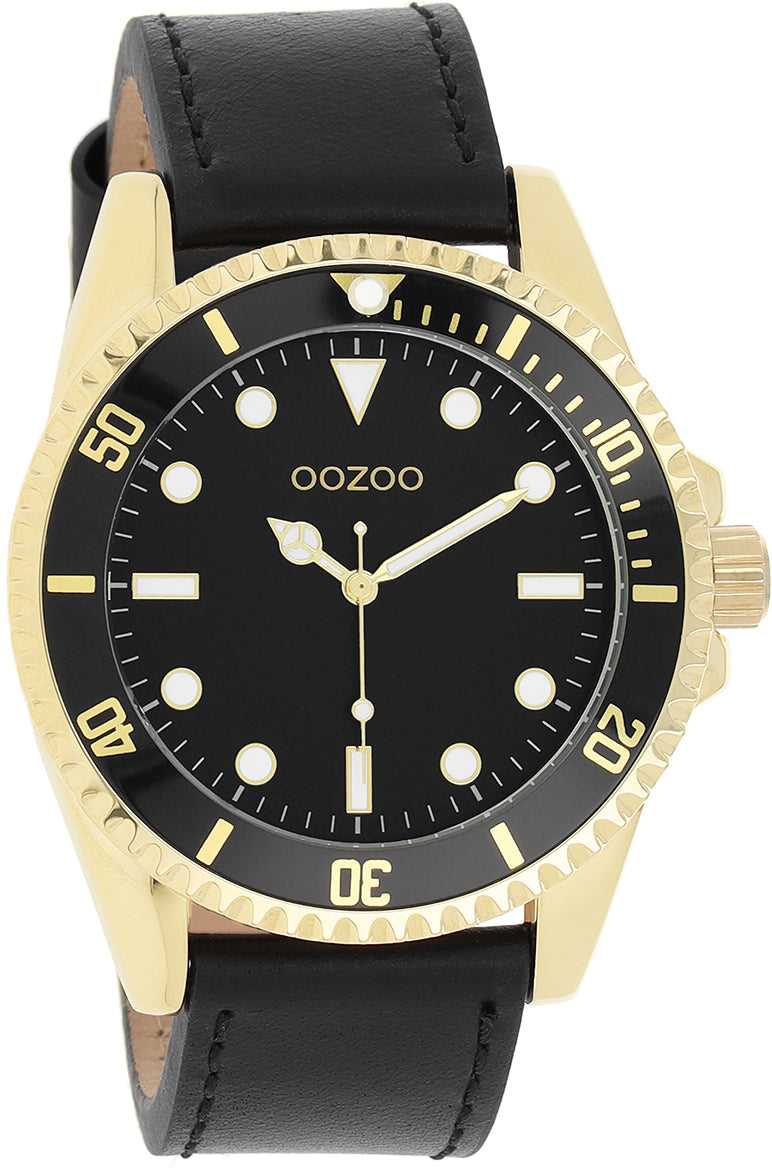 OOZOO Timepieces - C11115 - Herren - Leder-Armband - Schwarz/Gold