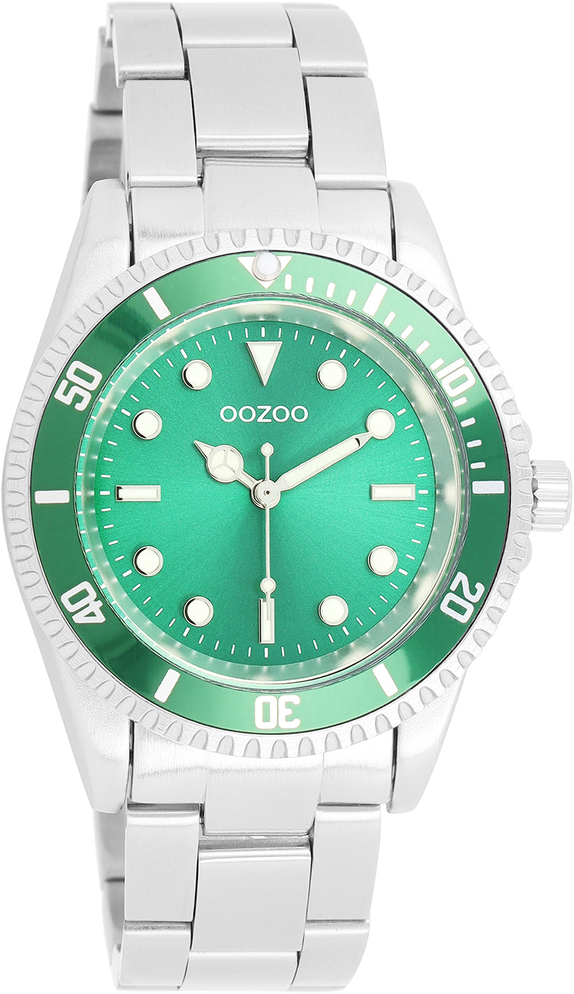 OOZOO Timepieces - C11146 - Damen - Edelstahl-Glieder-Armband - Silber/Grün