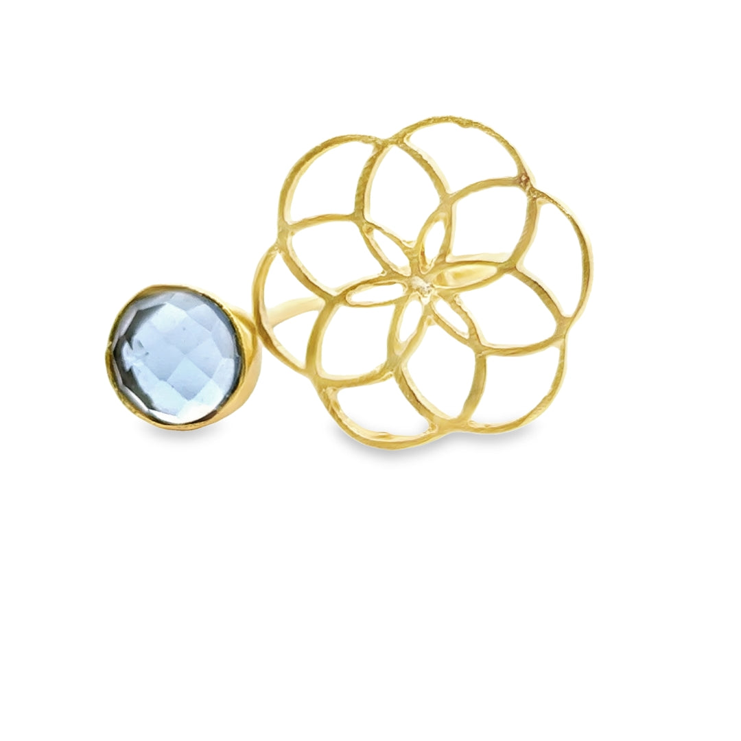 Messing vergoldeter Ring mit Glassteinen, Gröe verstellbar