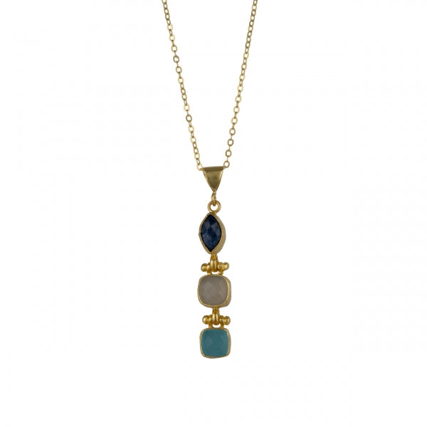 Kette Messing vergoldet, Aquachalcedon, Chalcedon, Lapislazuli