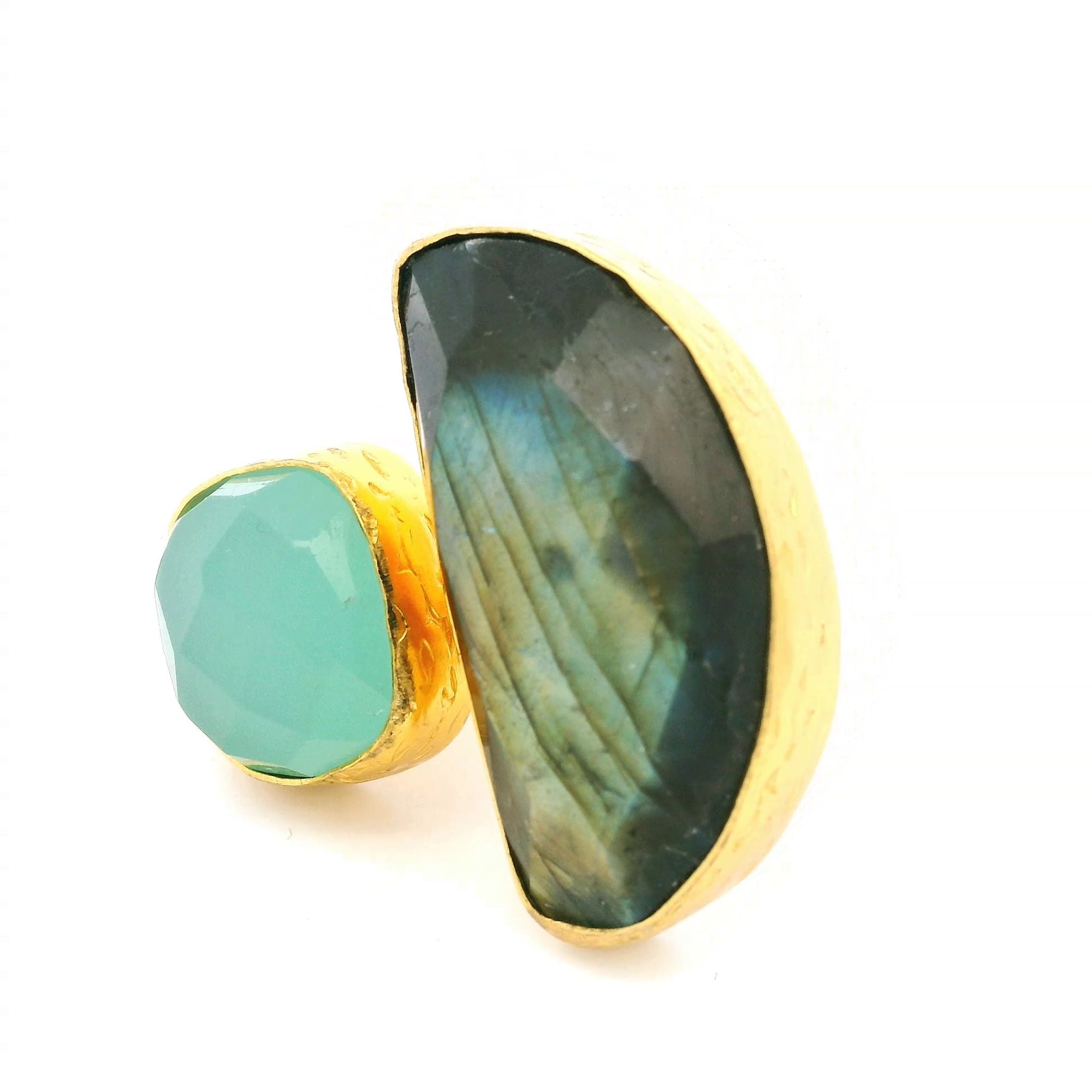 Ring Labradorit und Aquachalcedon