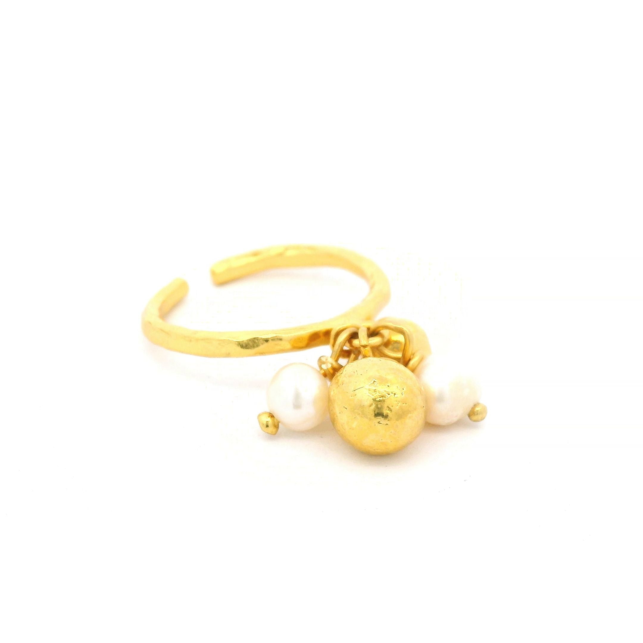 Ring Messing vergoldet und mehreren Mini Barockperlen