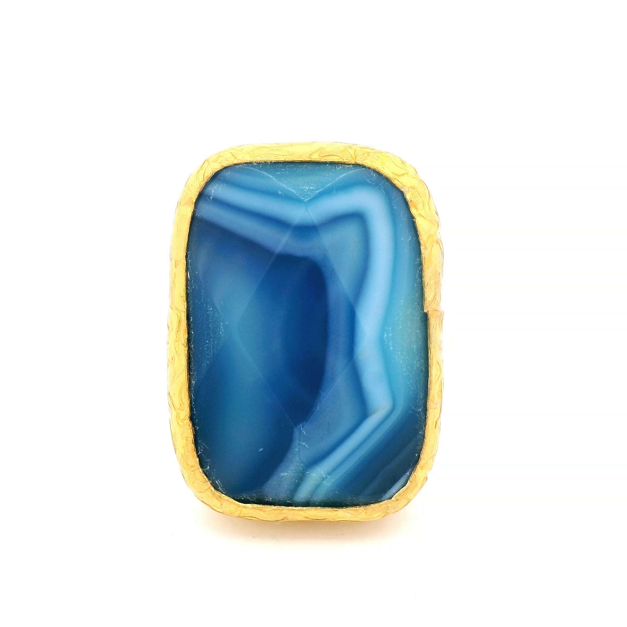 Ring Messing vergoldet und blauer Achat