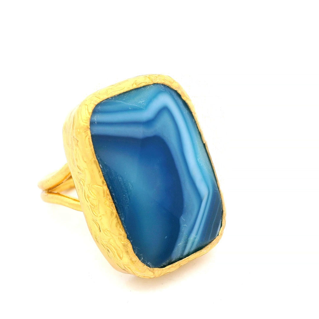 Ring Messing vergoldet und blauer Achat