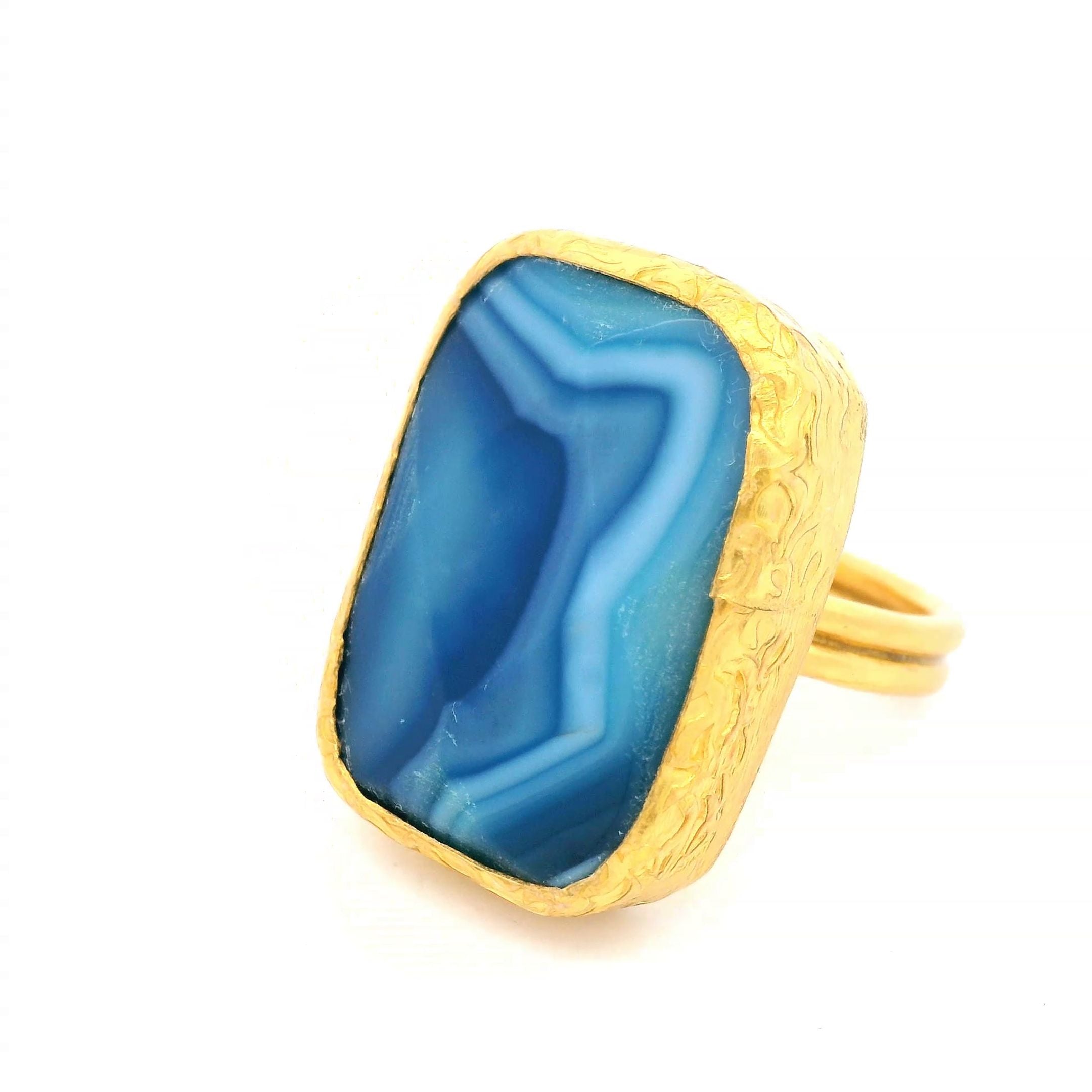 Ring Messing vergoldet und blauer Achat