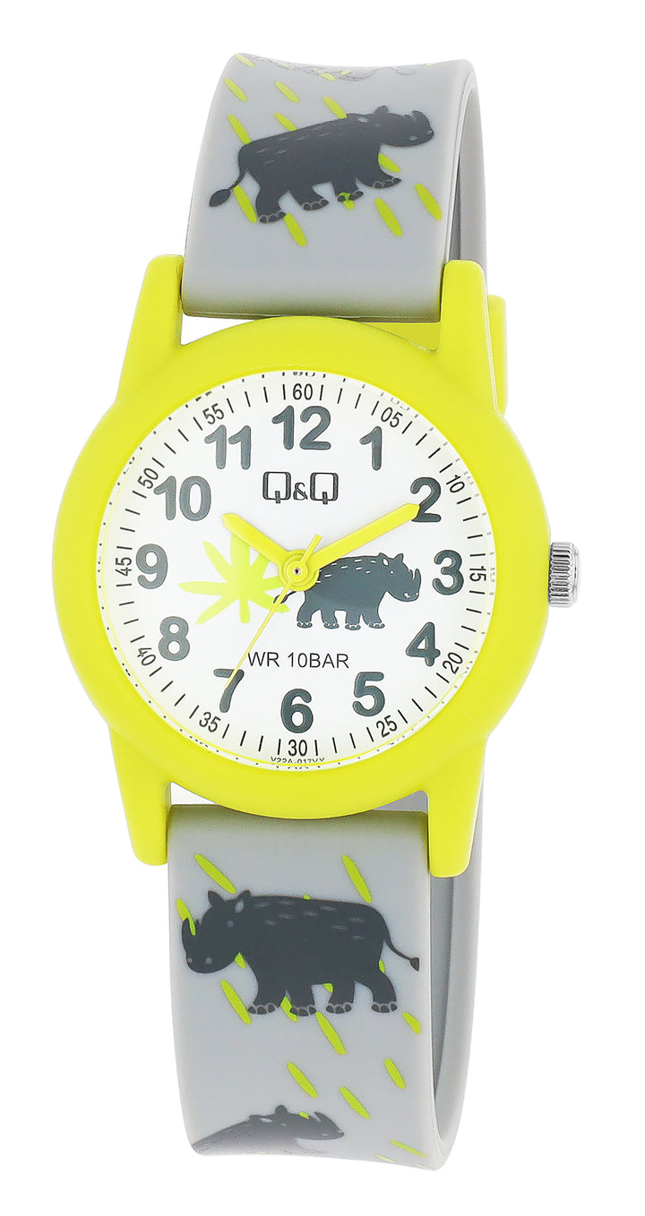 Q&Q Kinderuhr mit Dinomotiven, Silikonarmband, 10 ATM