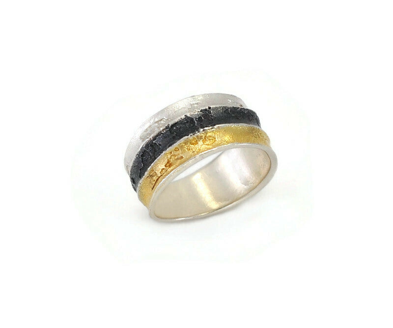 Ring Silber, vergoldet und geschwärzt, Gr. 58