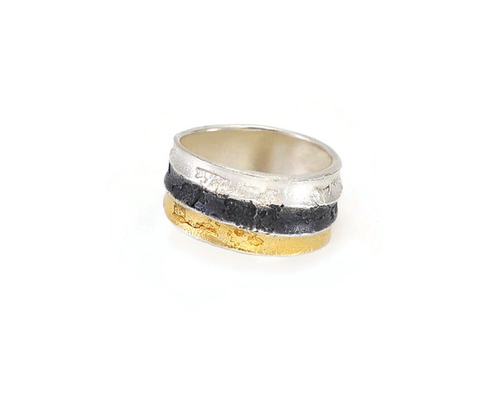 Ring Silber, vergoldet und geschwärzt, Gr. 56
