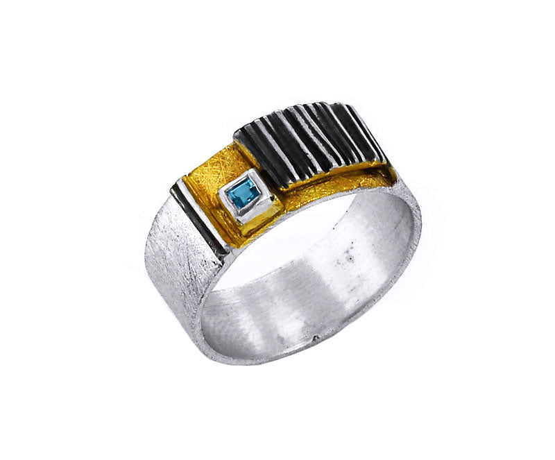 Ring Silber vergoldet mit Sky Topas, Gr. 56