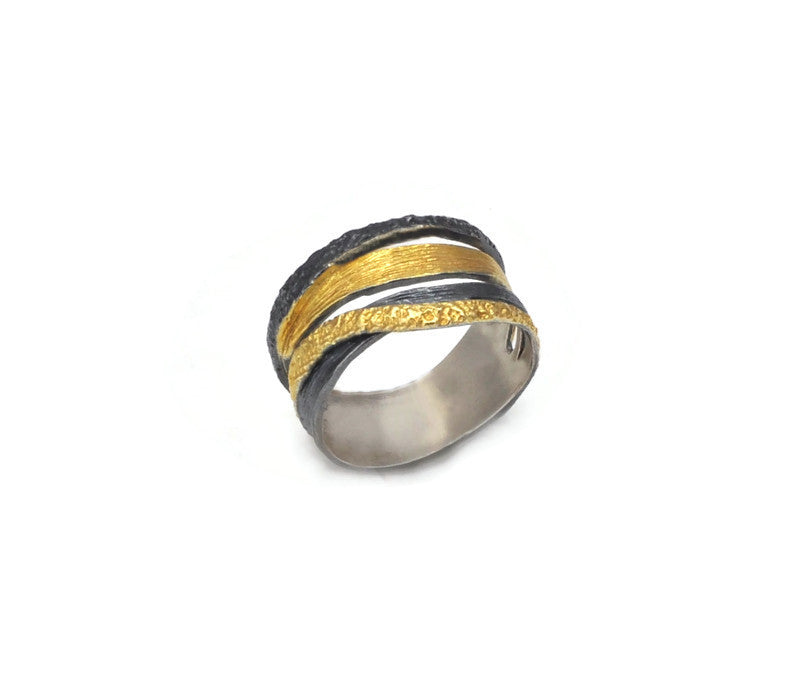 Silber Ring geschwärzt und vergoldet, Gr. 58