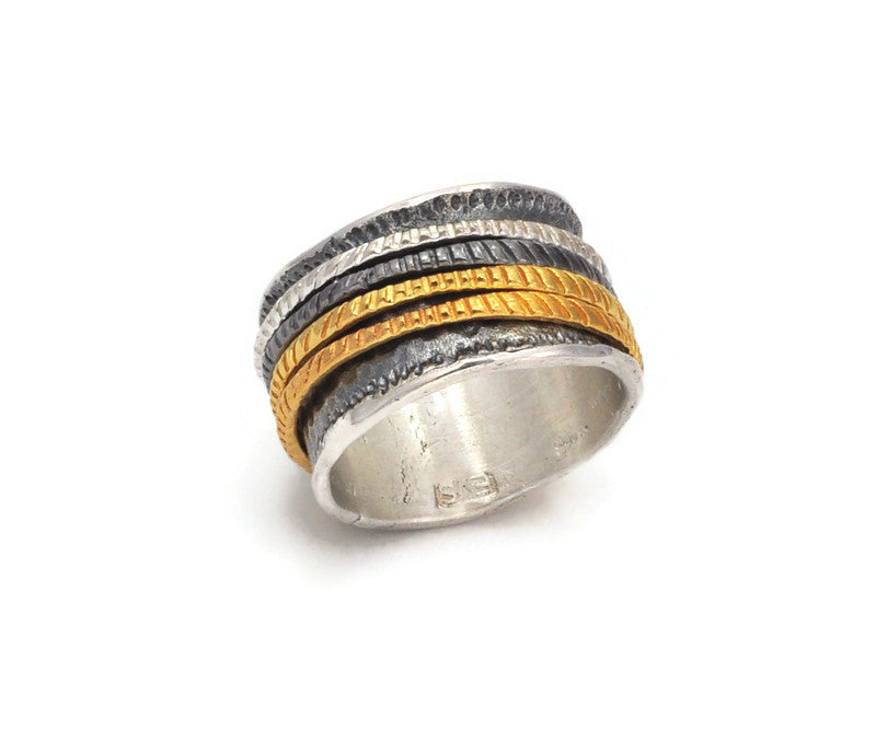 Ring Silber geschwärzt und vergoldet, Gr. 60