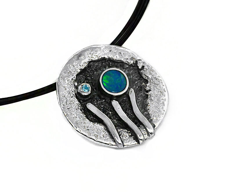 Silber Anhänger mit Opal und Sky Topas