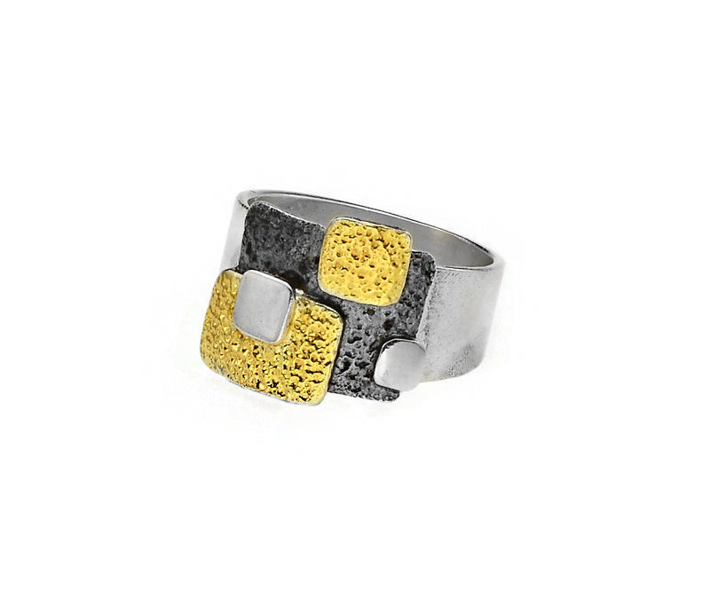 Silber vergoldeter und geschwärzter Ring, Gr. 56