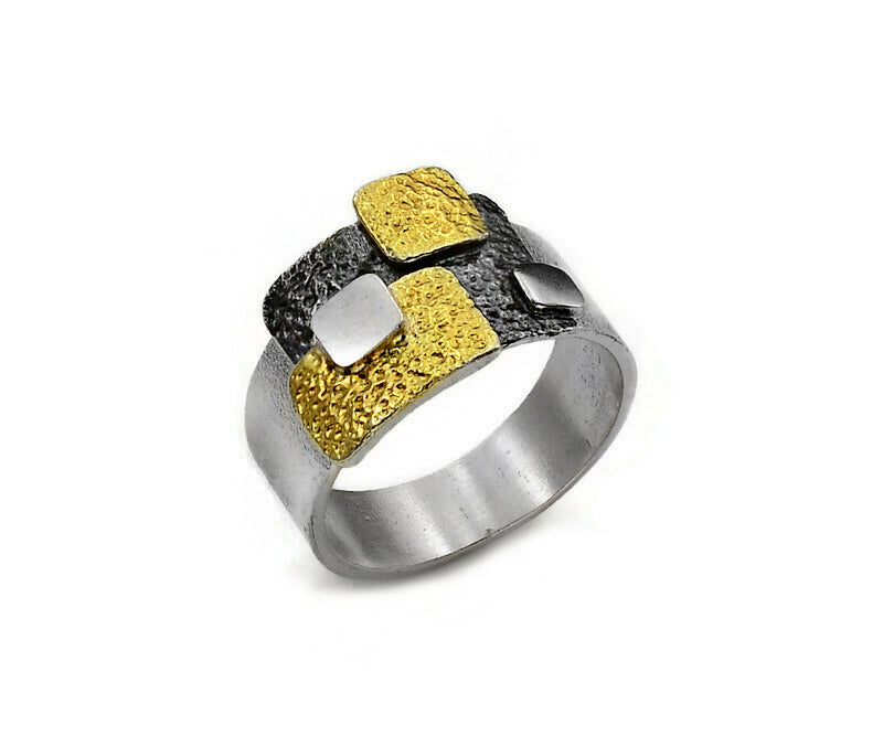Silber vergoldeter und geschwärzter Ring, Gr. 56