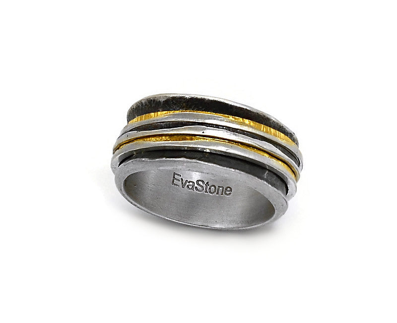 Silber geschwärzter und vergoldeter Ring - Gr. 58