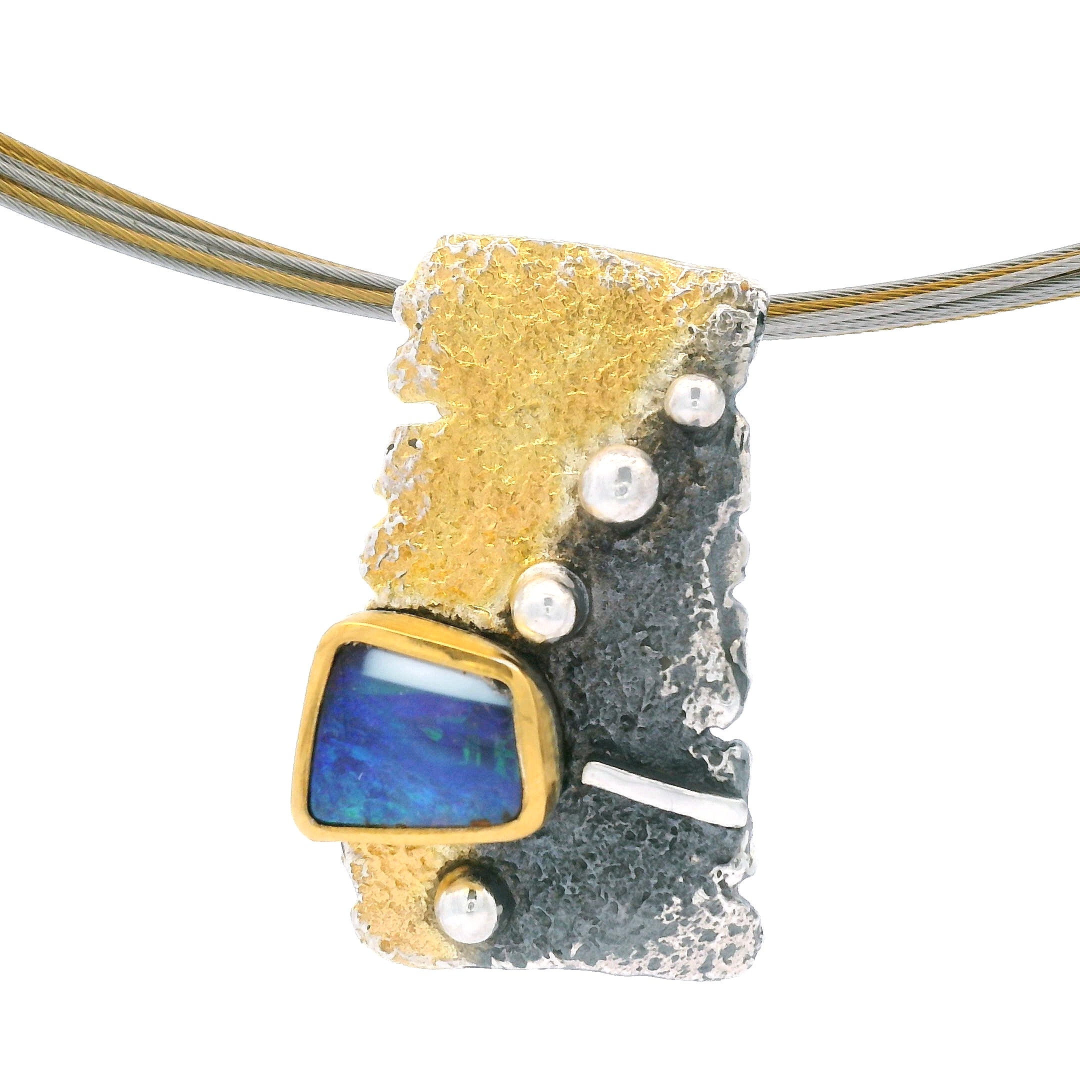 Boulder-Opal Anhänger, Silber geschwärzt und Silber vergoldet