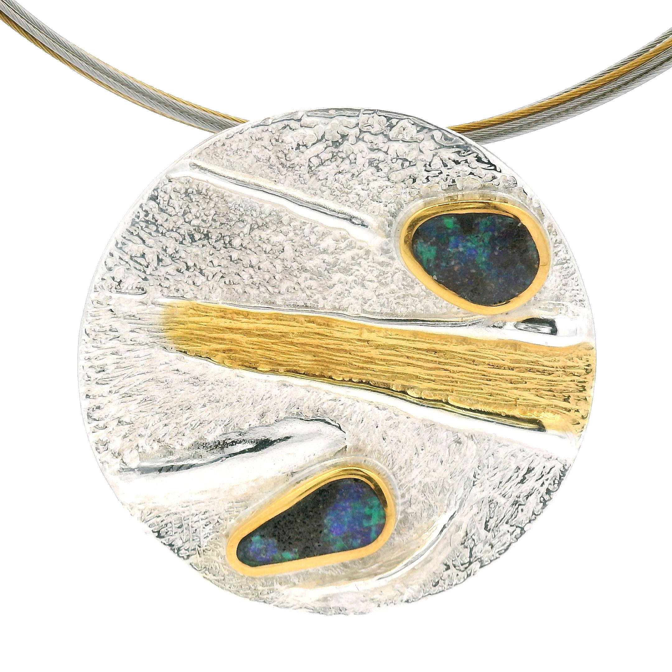 Boulder-Opal Anhänger, Silber, Silber geschwärzt und Silber vergoldet