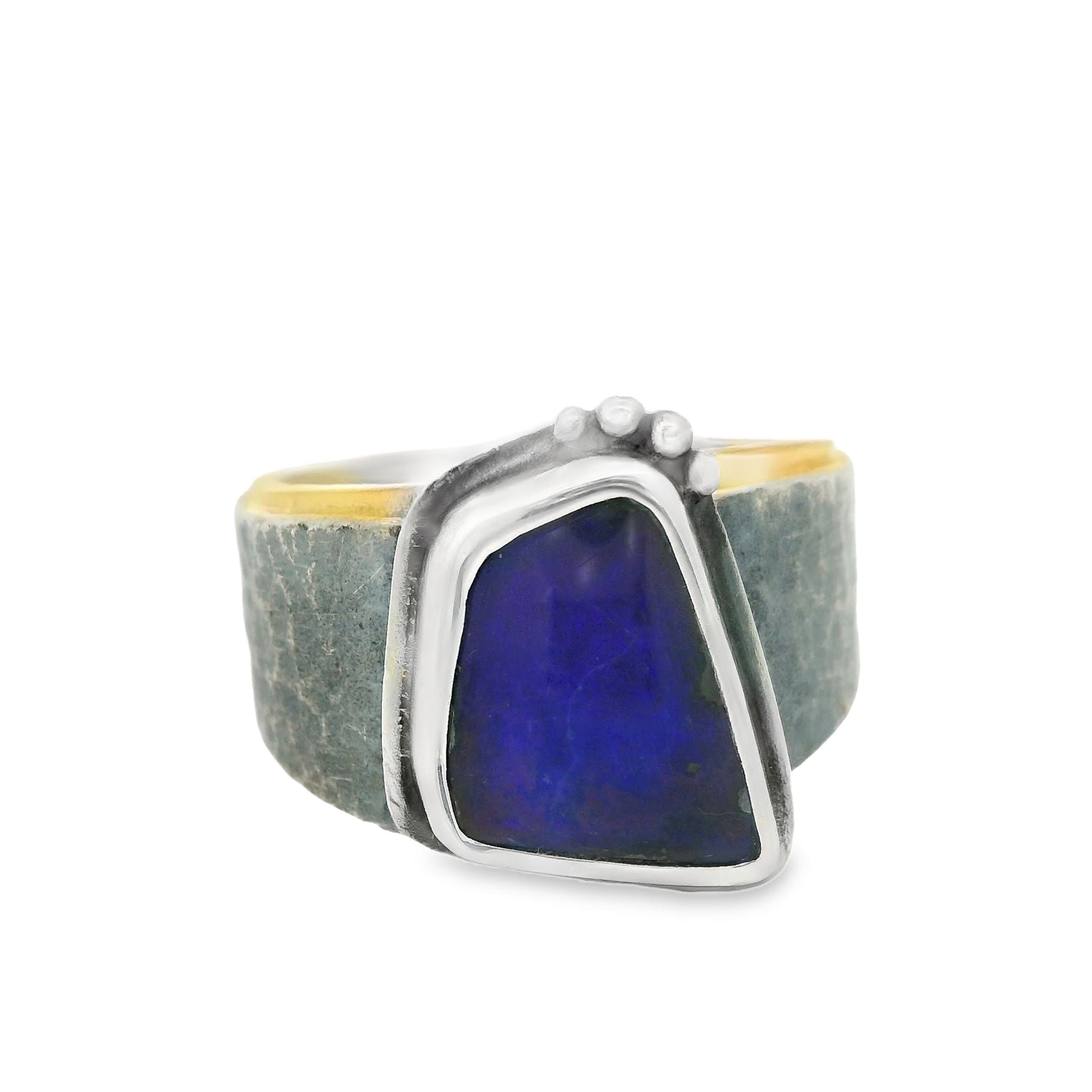 Boulder-Opal Ring, Silber, Silber geschwärzt und Silber vergoldet, Gr.59