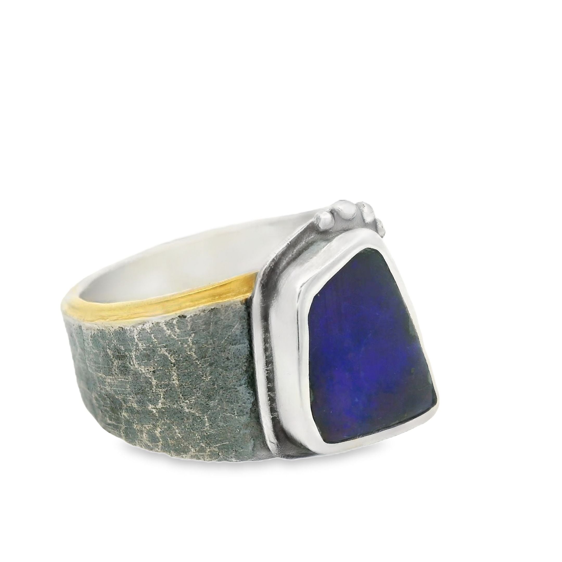 Boulder-Opal Ring, Silber, Silber geschwärzt und Silber vergoldet, Gr.59
