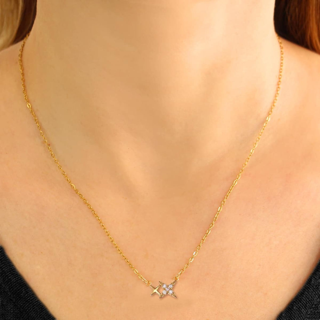 DOUBLE STAR CZ NECKLACE