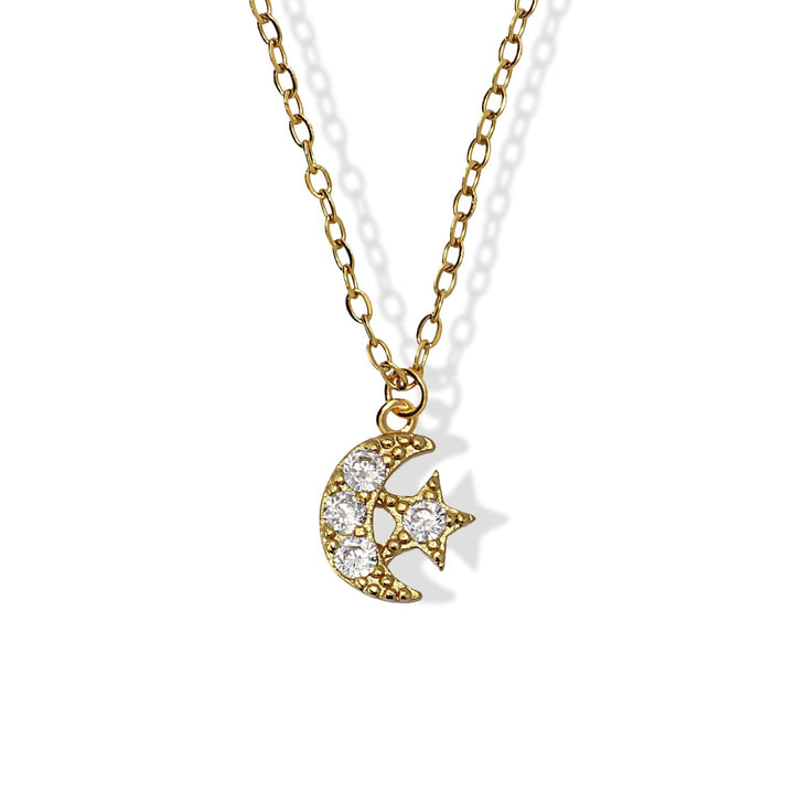 MOON AND STAR CZ NECKLACE