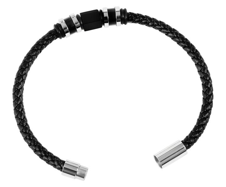 Akzent Echtlederarmband mit Carbon- und Edelstahlelementen