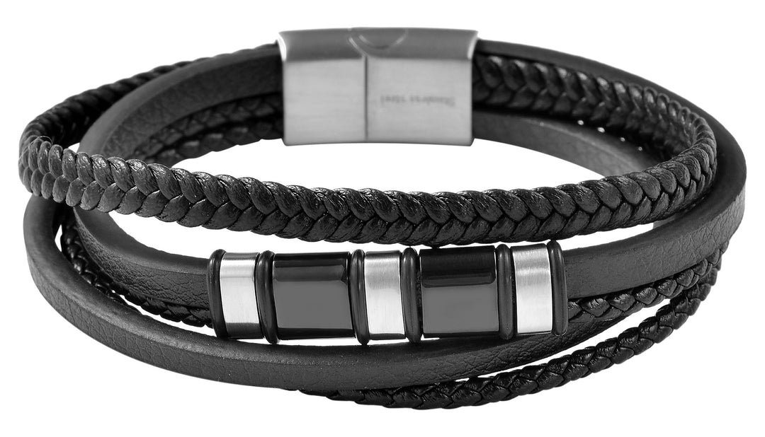 Akzent Armband aus Lederimitat mit Edelstahlelementen, schwarz/silberfarben