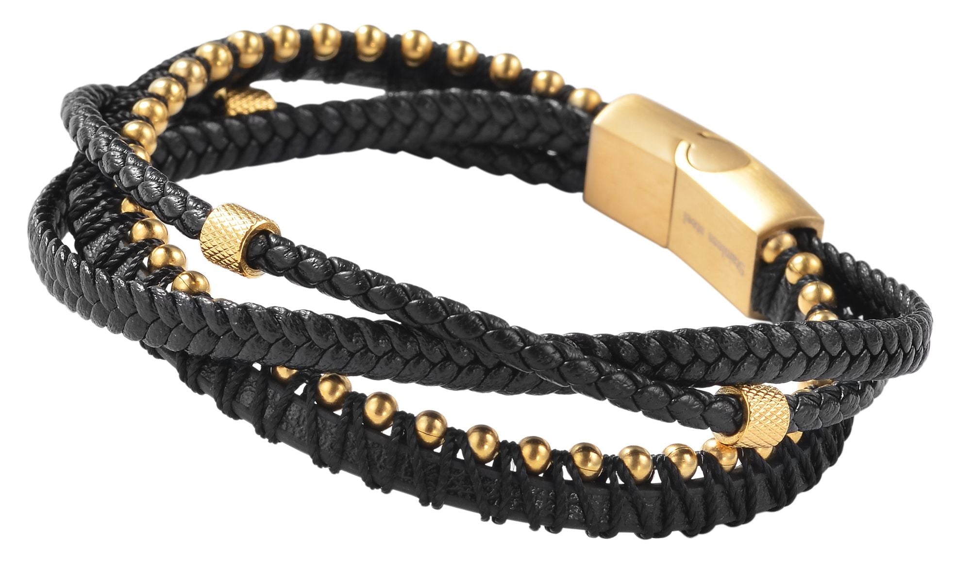 Akzent Armband aus Lederimitation mit Edelstahlelementen, Ionenplattiert, schwar