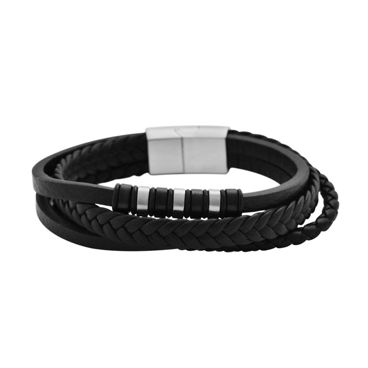 Akzent Armband aus Echtleder, schwarz/silberfarben